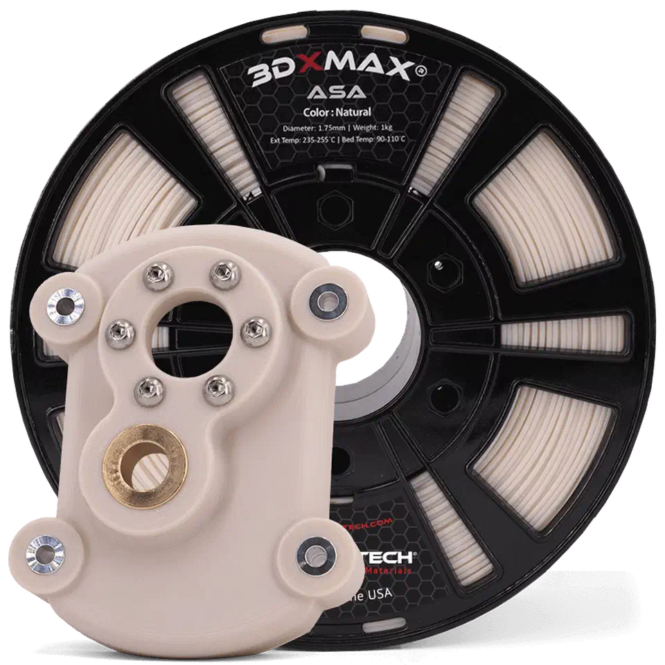 Spool of natural ASA filament on a reel, the raw material for UV-resistant 3D-printed parts