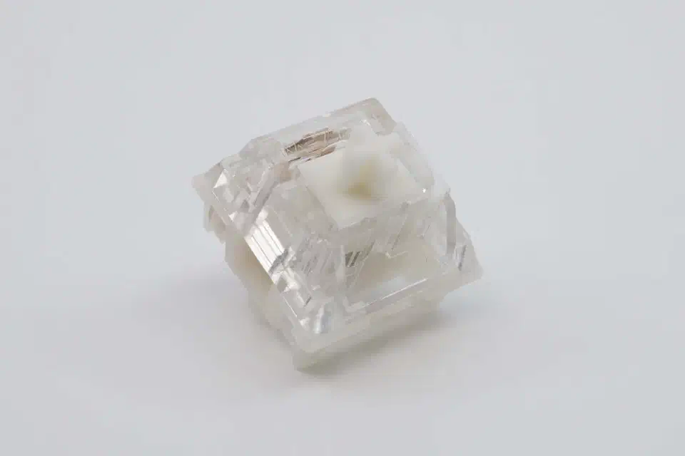 Gazzew Boba U4 switch with a transparent clear top housing that lets per-key RGB light shine through