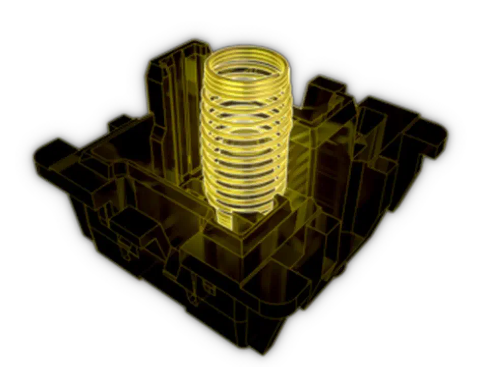 Cutaway render of the MX2A barrel-shaped spring standing inside the switch housing