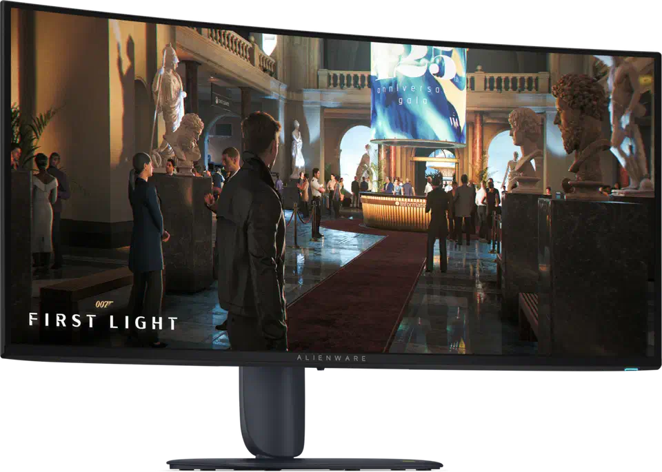 Alienware AW3426DW 34-inch curved QD-OLED ultrawide, front on, on its stand
