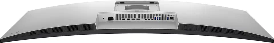 Rear view of the curved U5226KW showing the recessed input row with power, HDMI, DisplayPort, Thunderbolt, USB and Ethernet sockets