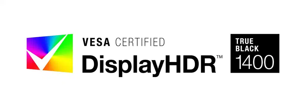 VESA Certified DisplayHDR True Black 1400 certification badge with the rainbow checkmark logo and a black 1400 tier square