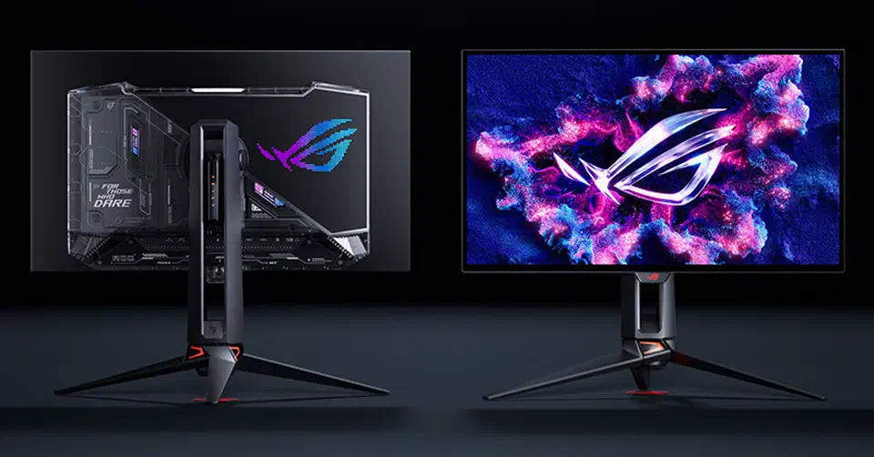 Asus ROG Swift PG27UCWM 27-inch flat gaming monitor shown front-on with a bright desktop image