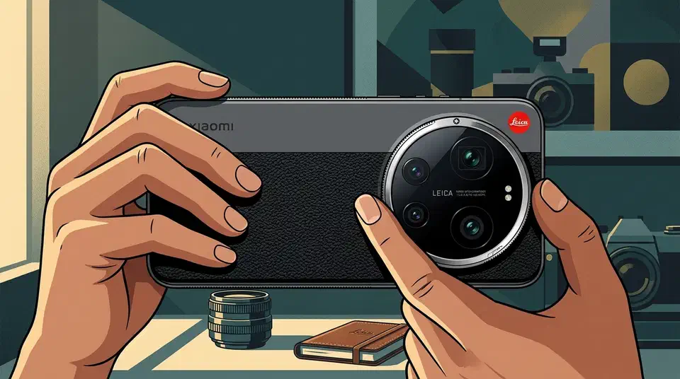 Xiaomi 17 Ultra Leica edition held in two hands, one finger on the silver rotating ring around the round camera island