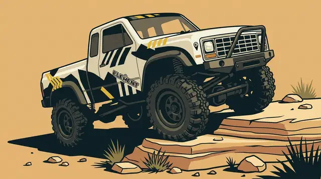 White and black Element Enduro24 Sendero micro RC trail truck climbing a layered sandstone ledge on a desert trail