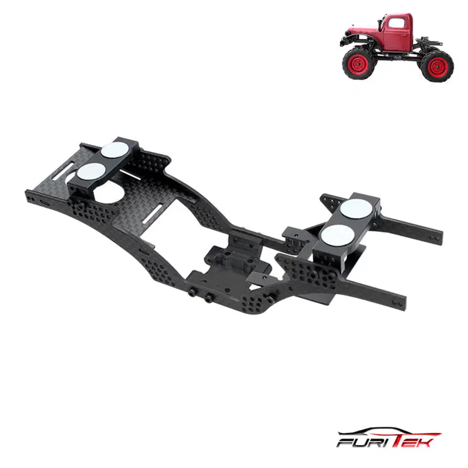 Furitek Grasshopper carbon fiber frame plate for the FCX24 with multiple link mounting holes and white magnetic body mounts