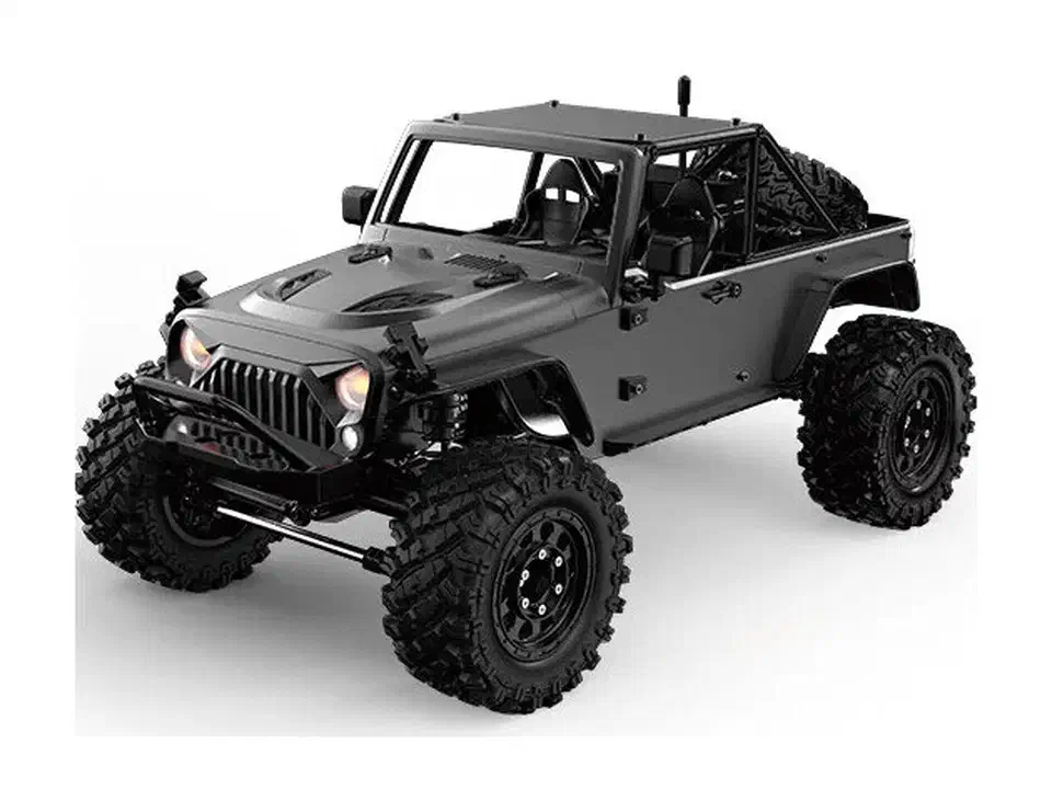 MJX Hyper Go H12Y 1/12-scale crawler with a black aluminum body, long-travel suspension, and chunky off-road tires